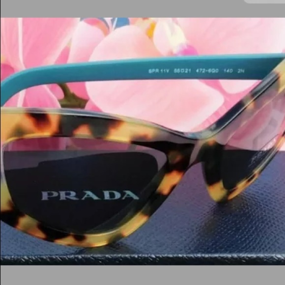 $352 Prada Medium Havana Catwalk Sunglasses Brown Blue Made in Italy 100% UV PR - Picture 5 of 12